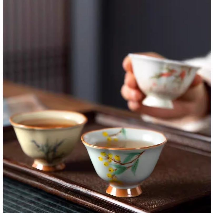 汝窑品茗杯主人杯手绘茶杯陶瓷