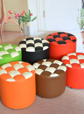 圆凳沙发皮墩子田园沙发凳客厅茶几凳成人实木凳家用换鞋凳皮凳子