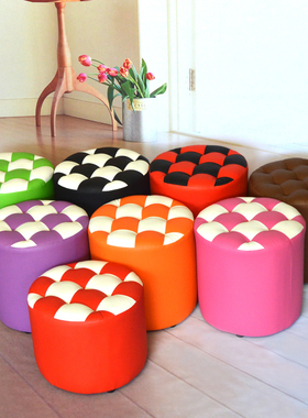 皮墩小圆凳成人实木矮凳小皮凳子换鞋凳家用沙发凳客厅茶几凳小凳