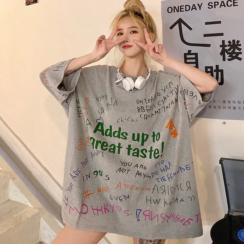 Korean version Harajuku loose letter print short sleeve T-shirt trend