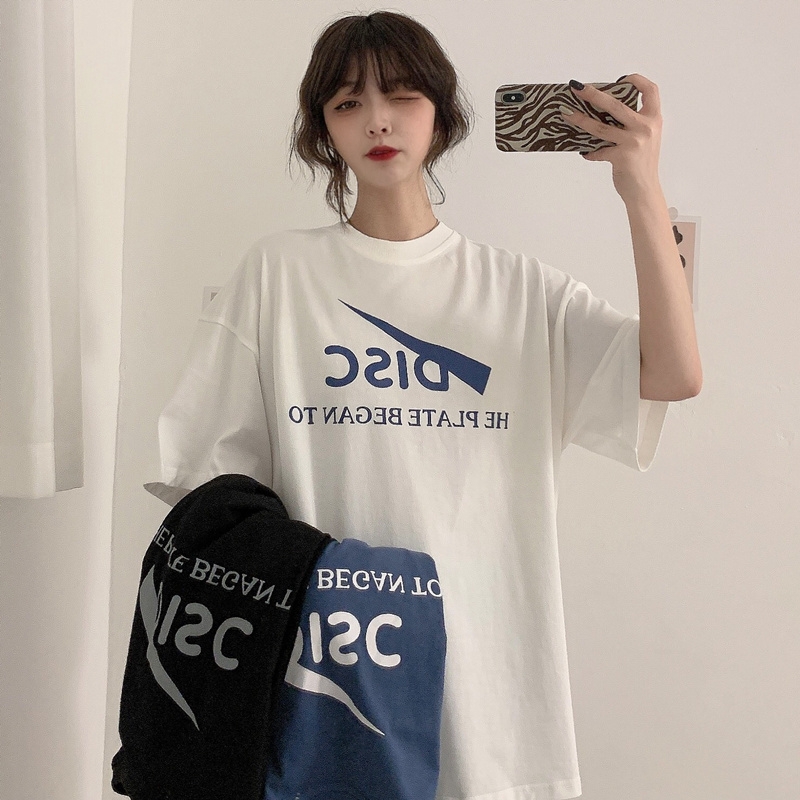 Real shot Harajuku style short sleeve T-shirt women's loose print letter small fresh