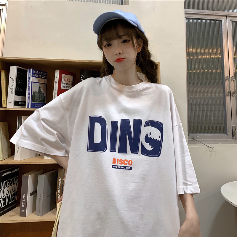 American retro short sleeve casual letter printed T-shirt Korean ins loose half sleeve T-shirt