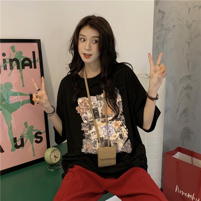 實拍韓版新款寬鬆短袖T恤女