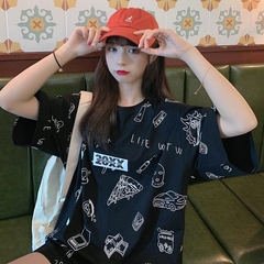 實拍短袖恤女中長款字母潮