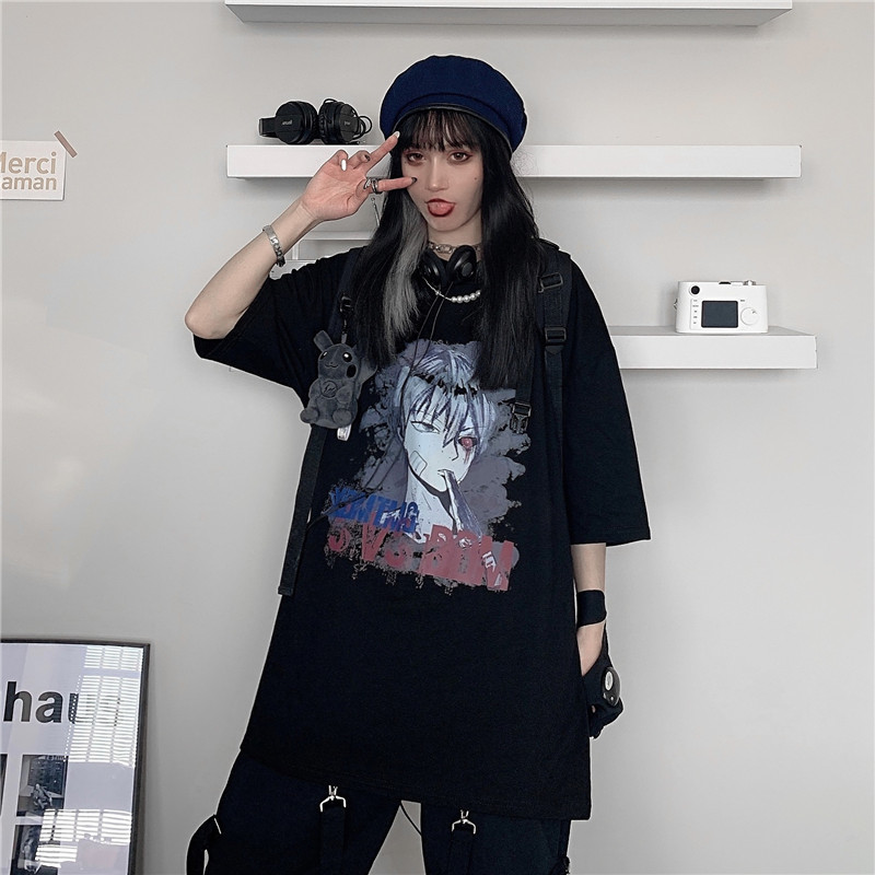 Real shot Harajuku style loose personalized printing short sleeve T-shirt trend