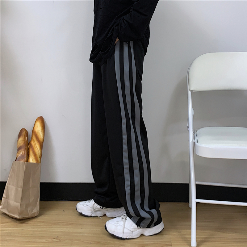 Real shot ins irregular bar casual long pants men and women's loose wide leg dad pants straight pants