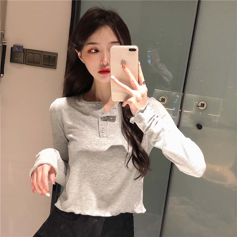 Real photo Korean slim long sleeve bottomed shirt is versatile and thin, wearing T-shirt is fashionable