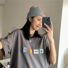 實拍夏季百搭韓版炸街潮小眾刺繡原宿溫柔風五分短袖上衣服