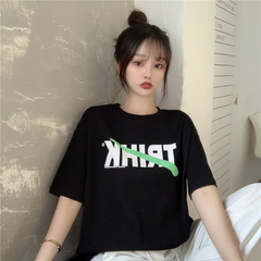 Real shot Korean new letter print loose short sleeve shirt