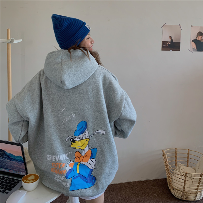 Realistic cartoon print loose Plush Hoodie