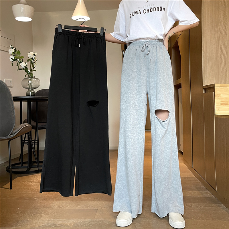 Real shot hole design casual pants wide leg pants female