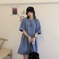 Real shot short sleeve T-shirt women's loose print medium long half sleeve upper garment