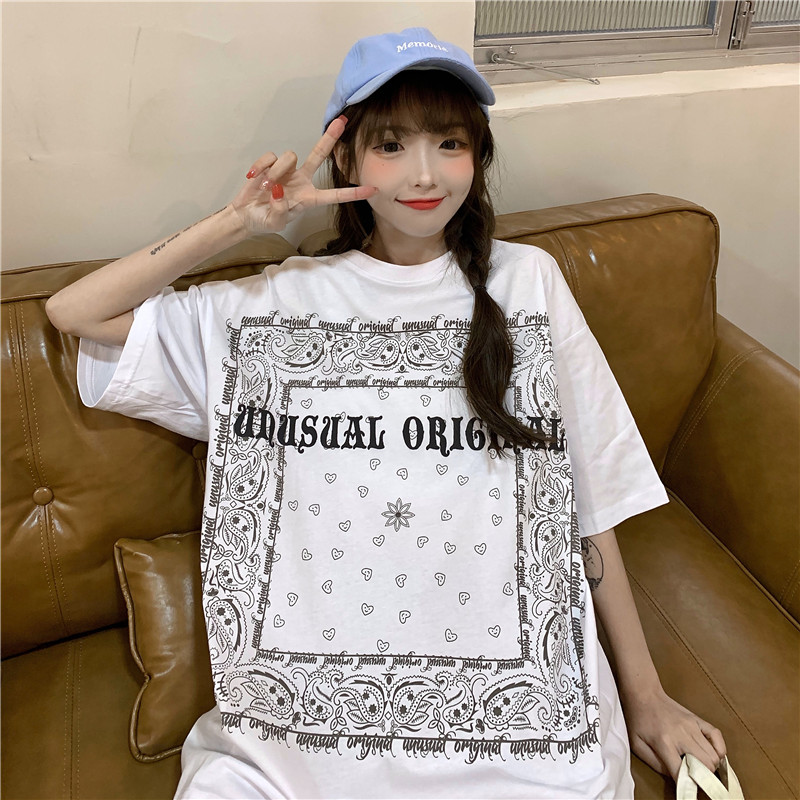 Real shot of yuansufeng BF lovers half sleeve Chinese cashew white short sleeve T-shirt girl