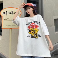 實拍老虎頭印花寬鬆半袖上衣潮夏季韓版短袖恤女