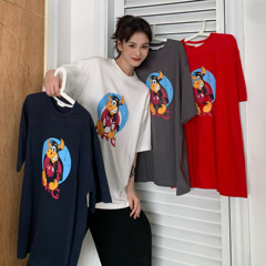 Real shot letter cartoon print short sleeve loose half sleeve top for women