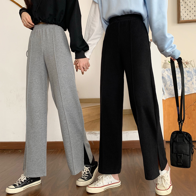 Real shot Korean new high waist elastic split wide leg pants