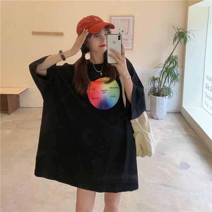 Real shot color turntable short sleeve T-shirt Korean version simple loose large version versatile thin half sleeve top fashion