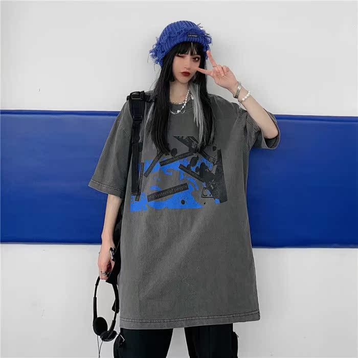 Real shot of Harajuku style loose short sleeve T-shirt