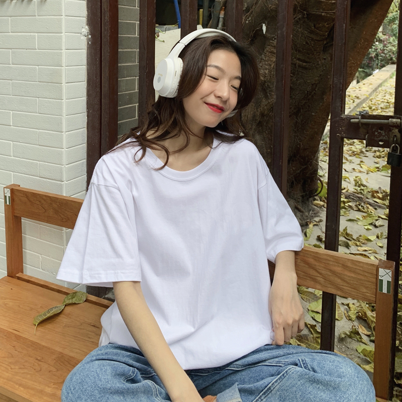 Real Korean loose solid color versatile loose short sleeve T-shirt for women