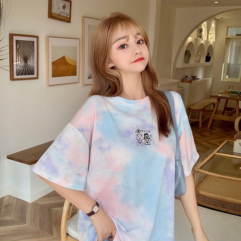 實拍港扎染短袖恤女潮韓版半袖上衣服潮