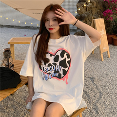 Real shot short sleeve T-shirt women's letter love printing loose medium length