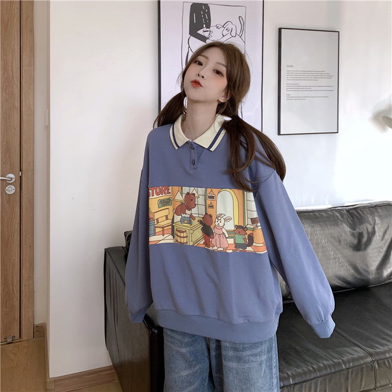 A new style of spring clothes: polo collar, loose lapel and thin long sleeve sweater