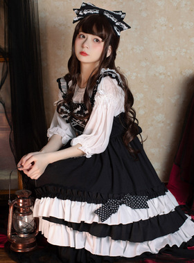黑糖甜心 lolita正版裙甜辣风裙子夏日常甜酷jsk黑色吊带裙轻lo裙