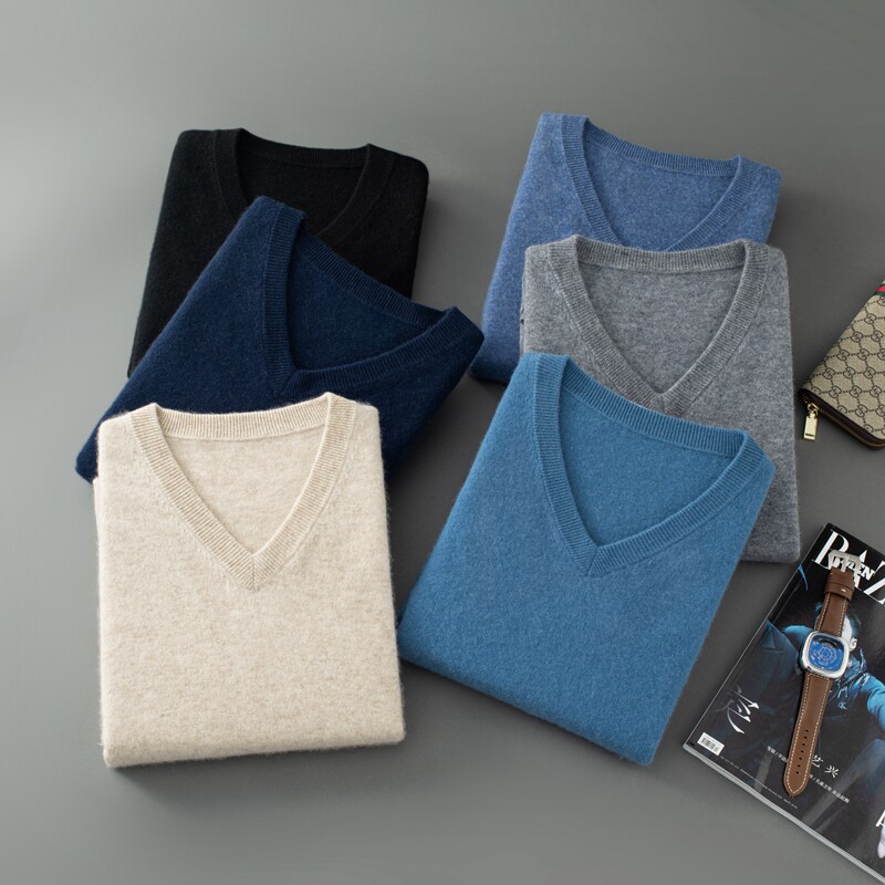 가을 겨울 남성 브이넥 캐시미어 스웨터 100% 순수 캐시미어 울 풀오버 바닥 스웨터 대형 루즈한 스웨터 스웨터