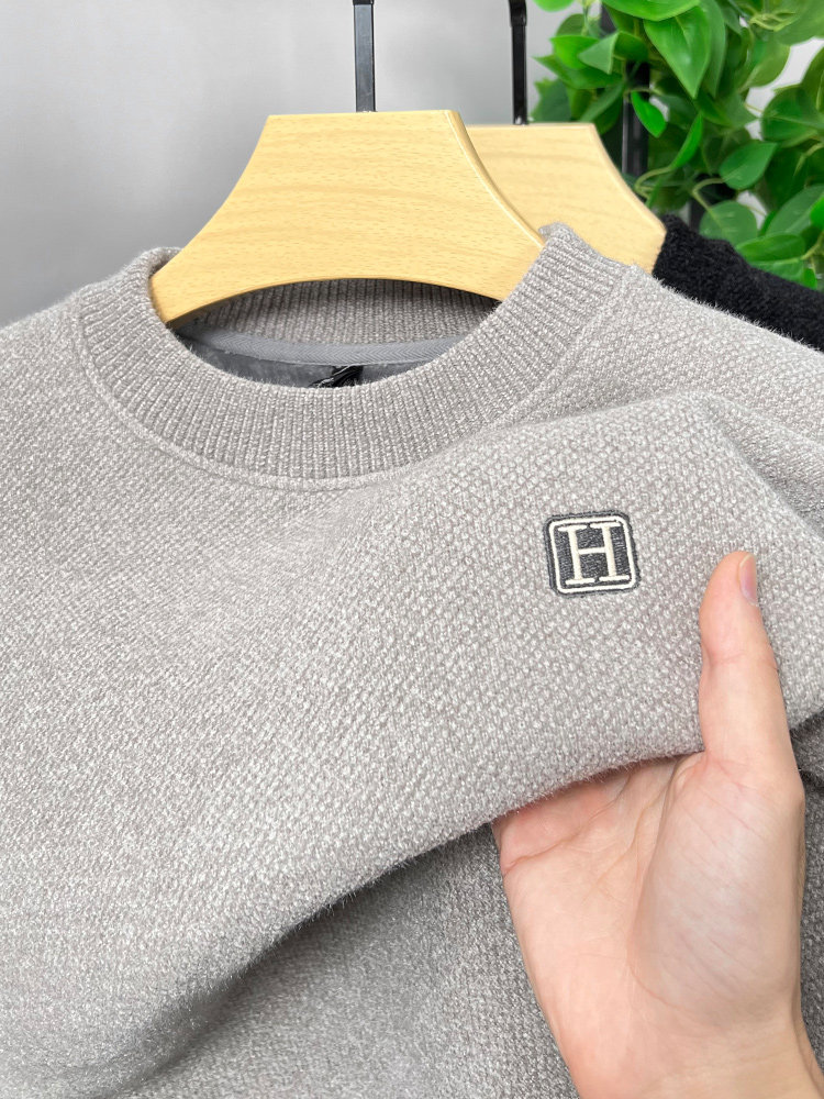 [통합 벨벳] 하이 엔드 라운드 넥 스웨터 남성용 두꺼운 벨벳 따뜻한 탑 셔닐 스웨터 풀오버 바닥 셔츠