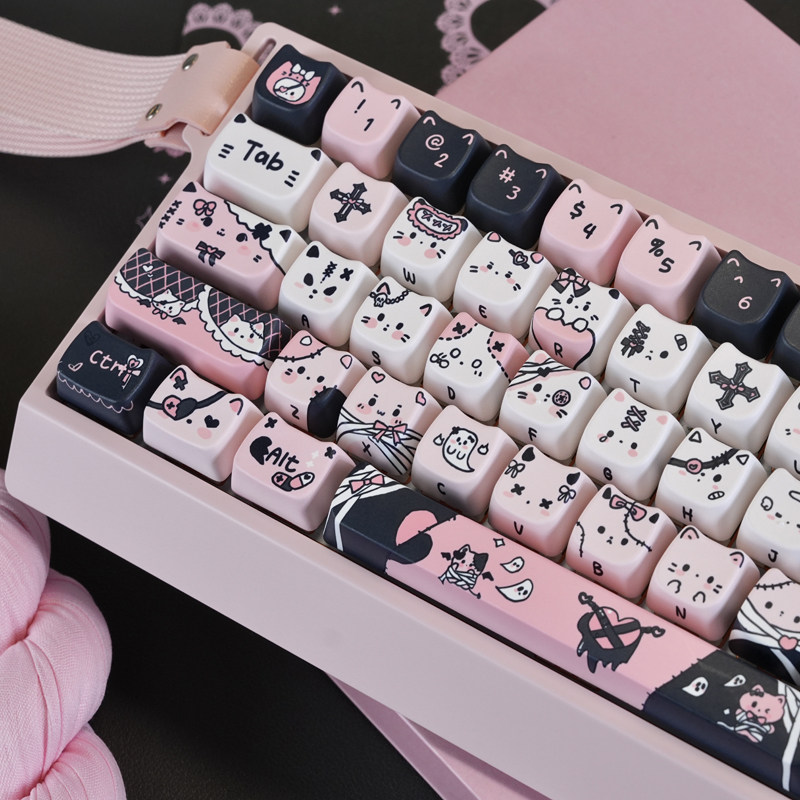 黑魅猫猫主题键帽MAO高度PBT热升华机械键盘帽定制87/108个性XVX,电脑硬件/显示器/电脑周边,键帽,淘宝优惠券,粉丝福利购,淘宝优惠卷