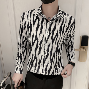 B302CS3292021秋装男士斑马纹印花衬衣社会风痞帅,运动穿搭简约风说说图片