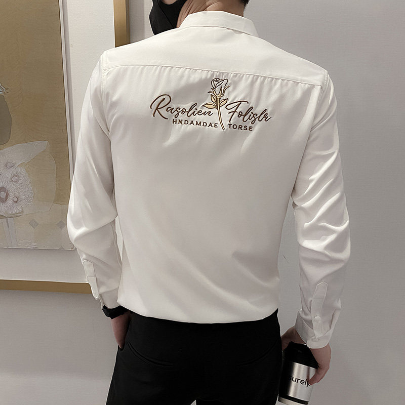 B302 CS332 2021秋装男士字母图案刺绣衬衣 社会风图片
