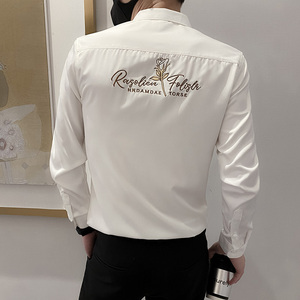 B302 CS332 2021秋装男士字母图案刺绣衬衣 社会风图片