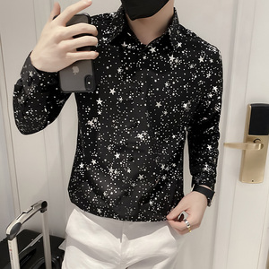 B302 CS336 2021秋五角星烫银印花长袖衬衫 社会风图片