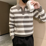B216MY5150p602024秋冬新款翻领条纹毛衣英伦针织衫男社会风，男装针织衫/毛衣，电商B216（原B302）