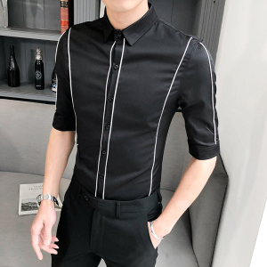 B302 CS147 2021新款夏装男士线条工作服中袖衬衫 店主风图片
