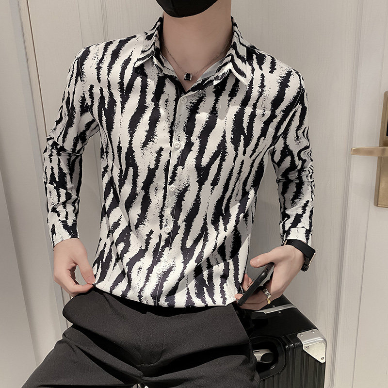 B302CS3292021秋装男士斑马纹印花衬衣社会风痞帅,男装衬衫,电商B216（原B302）