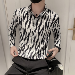B302CS3292021秋装男士斑马纹印花衬衣社会风痞帅