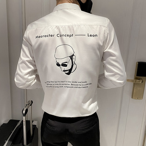 B302 CS331 2021秋装男士字母人头图案印花衬衣 社会风图片