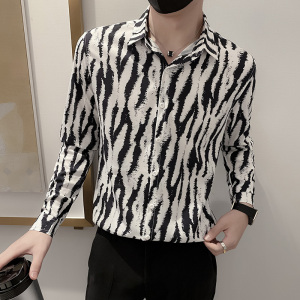 B302 CS329 2021秋装男士斑马纹印花衬衣 社会风 痞帅图片