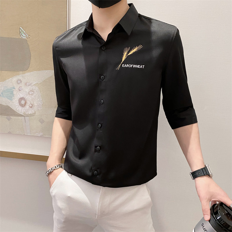 B302CS2362021夏新款麦穗刺绣中袖衬衫社会风,男装衬衫,电商B216（原B302）