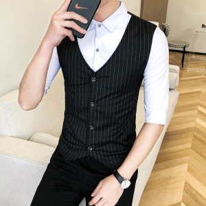 B302CS2312021夏装男七分袖假两件衬衫中袖工装衬衣