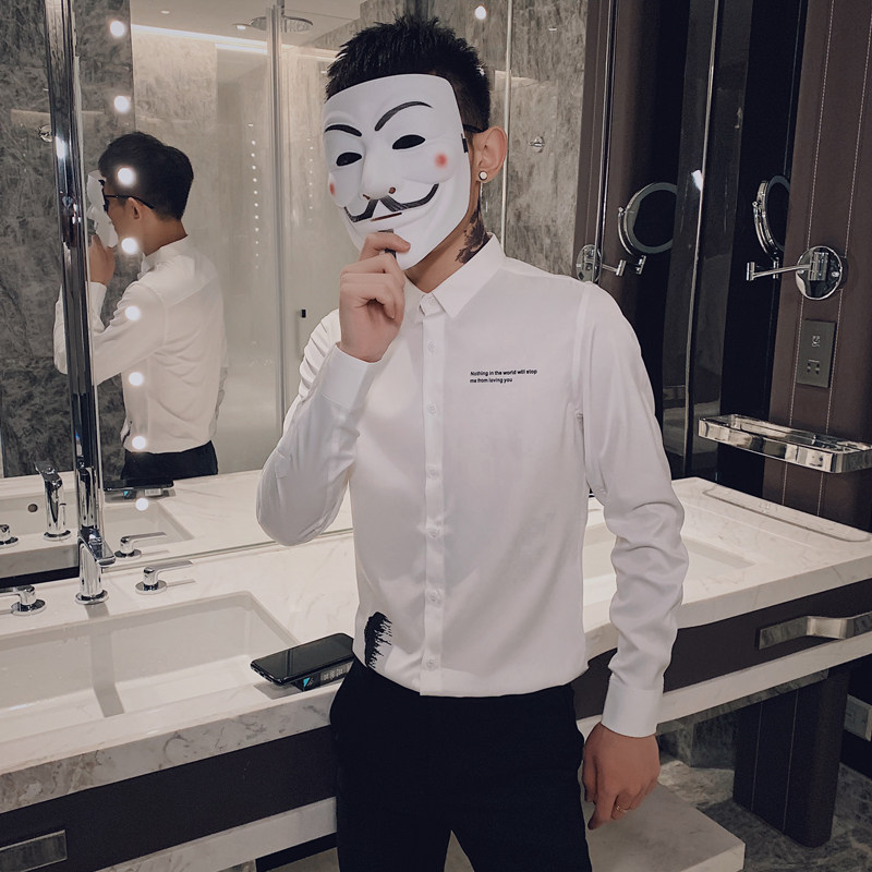 2021 spring men's printed shirt long sleeve social spirit guy