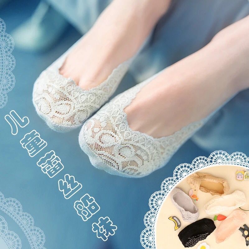 夏季薄款防滑小孩蕾丝可爱船袜