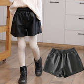 女童皮短裤 加绒洋气 打底pu儿童靴裤 秋冬外穿2022新款 宝宝女孩时尚