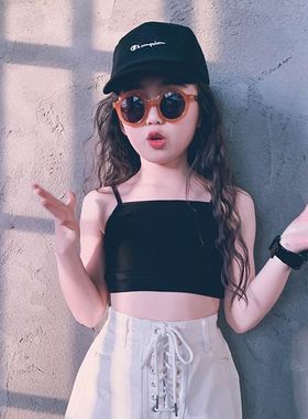 女童抹胸外穿演出内衣小背心吊带学生舞蹈黑色7-14岁棉文胸12半身