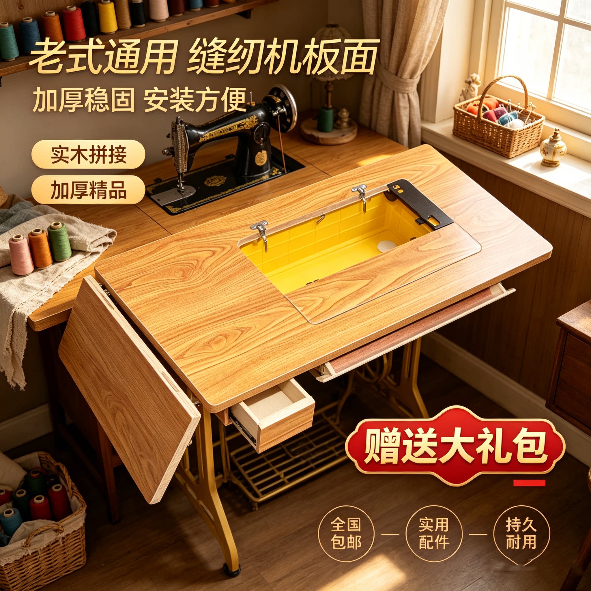 上海牌标准牌老式缝纫机板面飞人牌面板总成脚踏衣车实木台板配件
