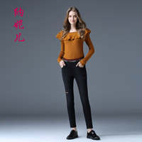 納妮兒女褲812005冬款加絨加厚鉛筆褲小腳褲彈力牛仔褲女虧本特價(jià)