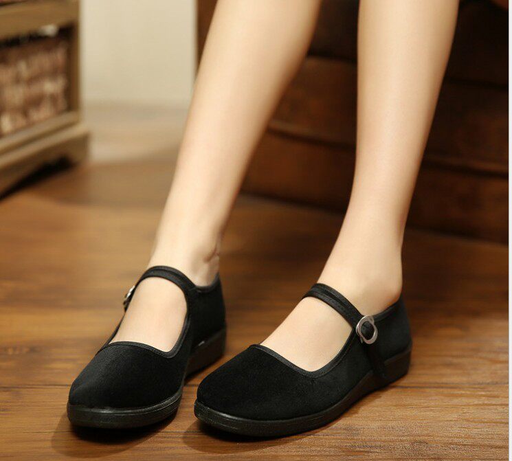 老北京布鞋女鞋工作鞋广场跳舞鞋传统民族风黑色小布鞋平绒一带