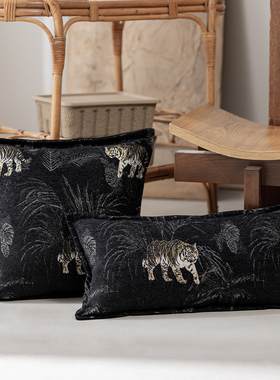 百澜家居YH220黑金色老虎沙发腰靠抱枕高档客厅卧室床头靠垫腰枕